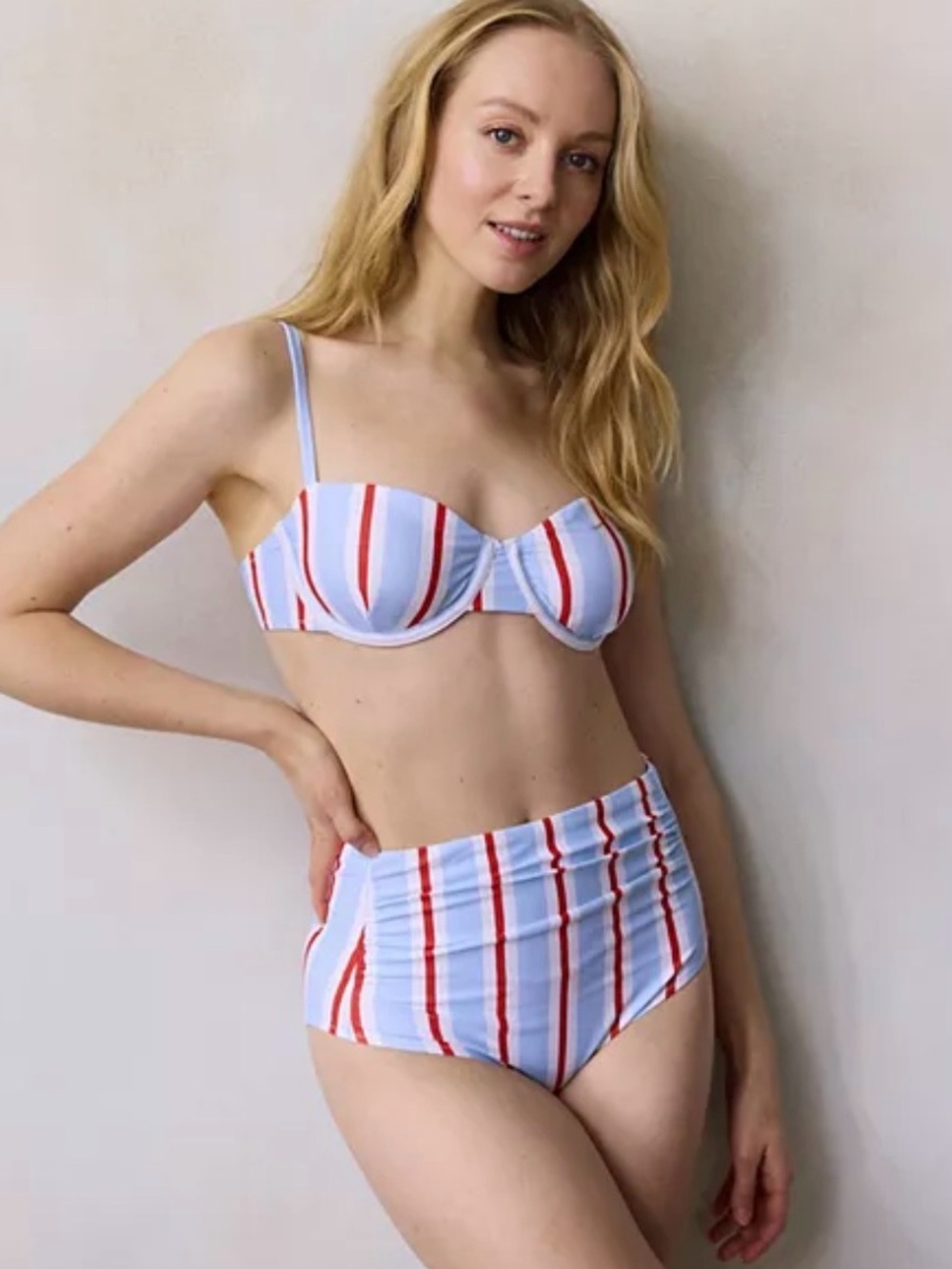 LC Lauren Conrad stripe high waist bikini set size Medium NWT